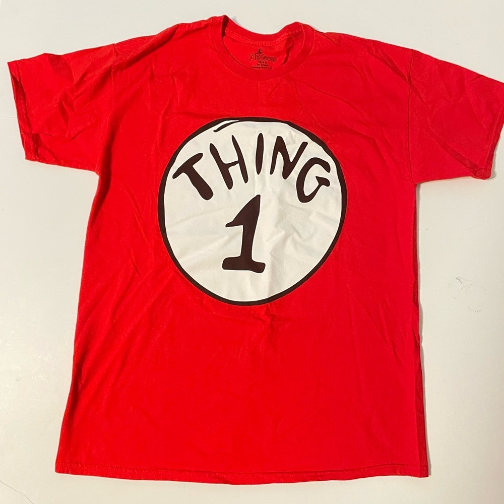 Vintage Dr Seuss Cat In The Hat Thing 1 T-Shirt Men’s L Red 90s Short Sleeve Tee